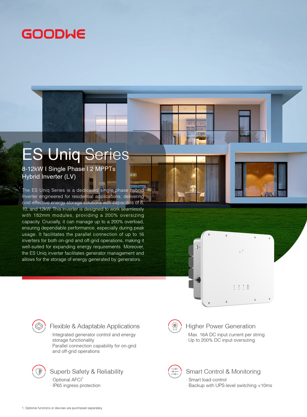GoodWe ES Uniq Series 8–12kW Single Phase Hybrid Inverter (LV)