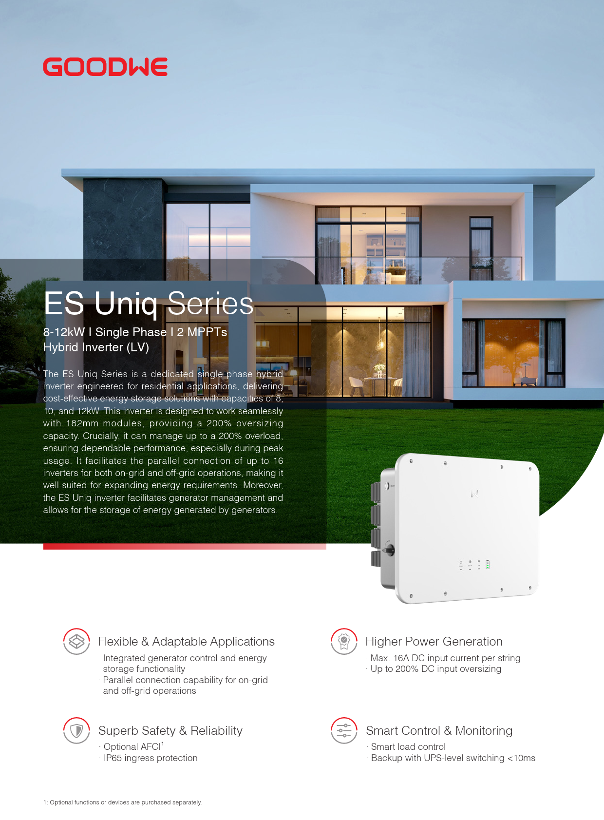 GoodWe ES Uniq Series 8–12kW Single Phase Hybrid Inverter (LV)
