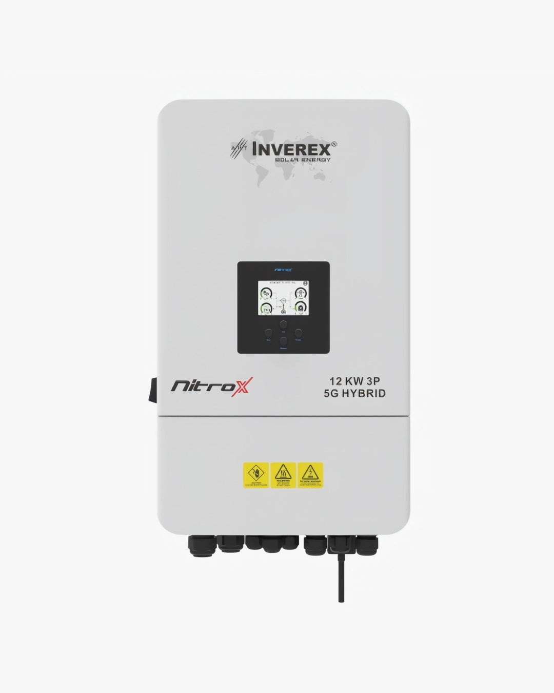 Buy Inverex Nitrox 12KW 3-phase hybrid inverter with 15.6kW PV input, 240A charging & WiFi monitoring. Ideal for commercial & industrial solar systems.