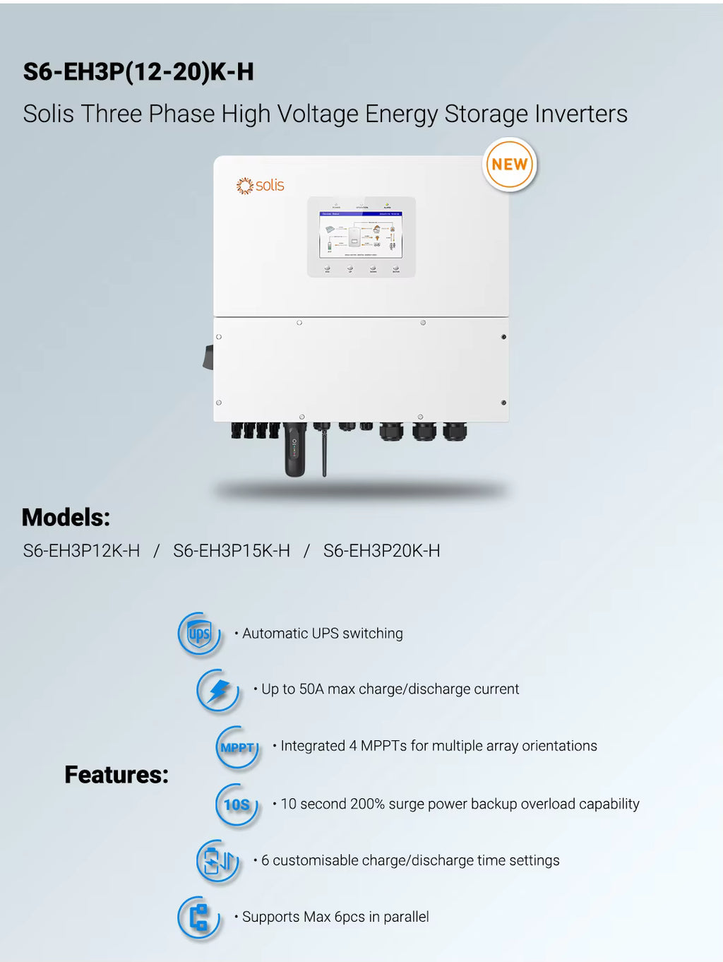 Solis S6-EH3P (12–20)K-H Hybrid Inverter (Three Phase High Voltage)