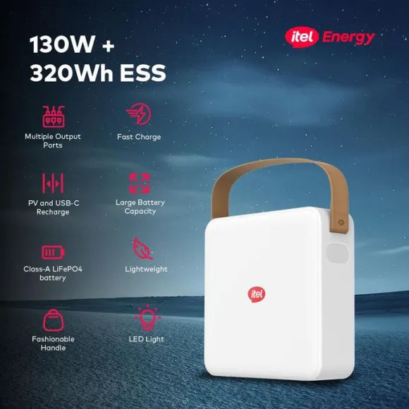 itel 130W Portable Power Station – 320Wh Smart Backup Power Solution