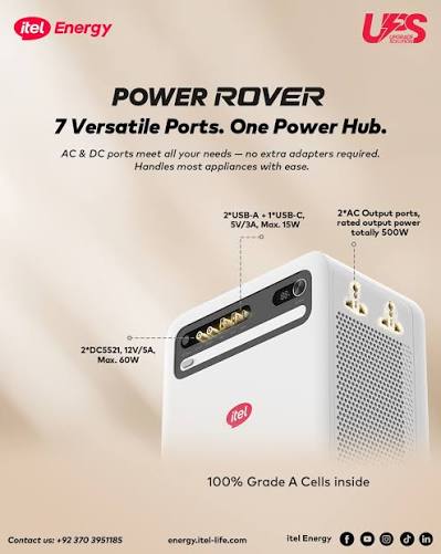 Itel Power Rover-All-in-One ESS, 1kWh LiFePO₄ battery, 500W AC/DC output